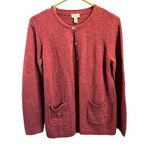 LOGO by Lori Goldstein Mixed Media Cardigan Sweater Rose Red Womens SM A290262